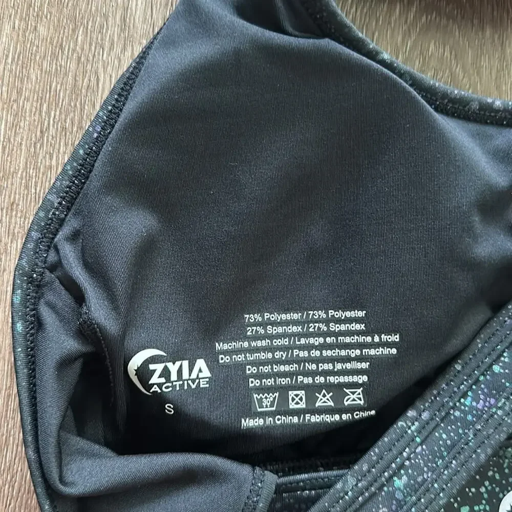 Zyia Active‎ Light N Tight Cross Strap Sports Bra Black Reflective Mirage Small